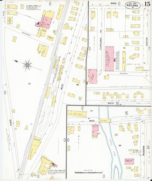 Sanborn Fire Insurance Map from Rutland, Rutland County, Vermont (1900), Sheet #0015 - Historic Sanborn Fire Insurance Map Print, vintage old map wall art, antique decor, genealogy gift, Vermont Vermont map
