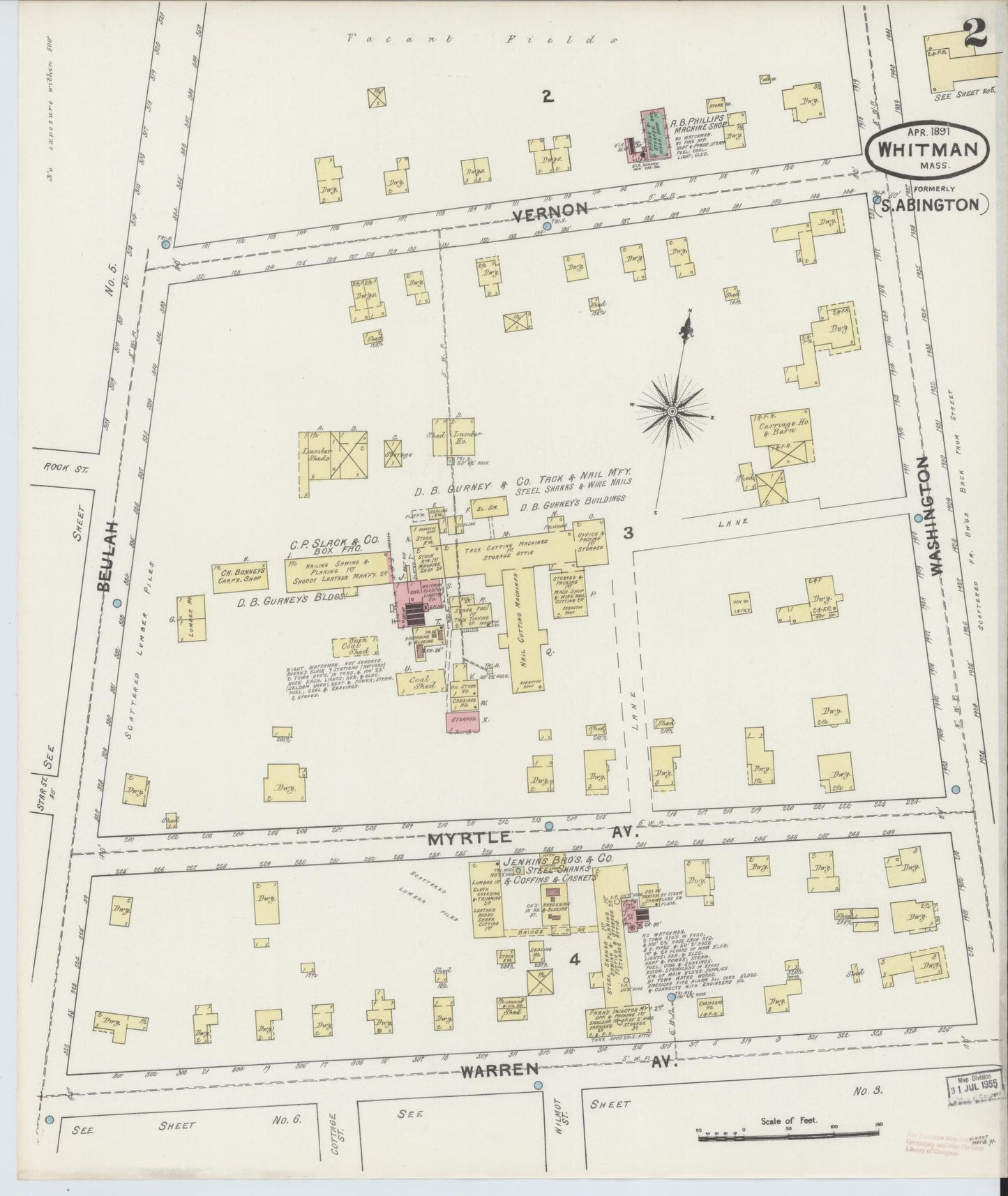Sanborn Fire Insurance Map from Whitman, Plymouth County, Massachusetts (1891), Sheet #0002 - Complete Map Set gallery image, historic Sanborn map, vintage wall art, Massachusetts Massachusetts