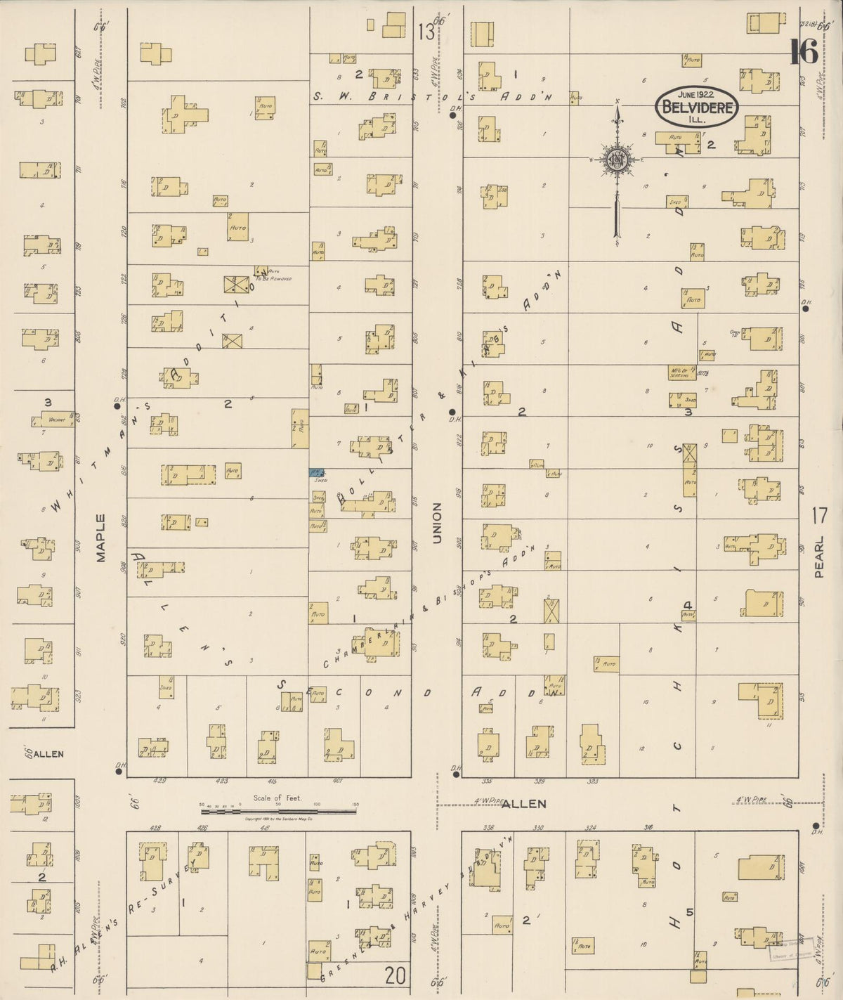 Sanborn Fire Insurance Map from Belvidere, Boone County, Illinois (1922), Sheet #0016 - Complete Map Set gallery image, historic Sanborn map, vintage wall art, Illinois Illinois