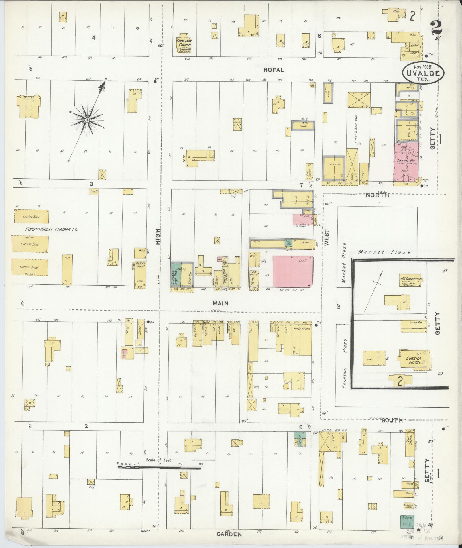 Sanborn Fire Insurance Map from Uvalde, Uvalde County, Texas (1905), Sheet #0002 - Complete Map Set gallery image, historic Sanborn map, vintage wall art, Texas Texas