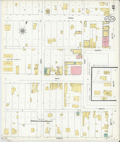 Sanborn Fire Insurance Map from Uvalde, Uvalde County, Texas (1905), Sheet #0002 - Complete Map Set gallery image, historic Sanborn map, vintage wall art, Texas Texas