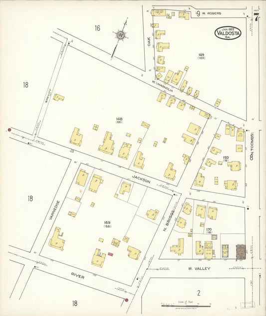Sanborn Fire Insurance Map from Valdosta, Lowndes County, Georgia (1922), Sheet #0007 - Historic Sanborn Fire Insurance Map Print, vintage old map wall art, antique decor, genealogy gift, Georgia Georgia map