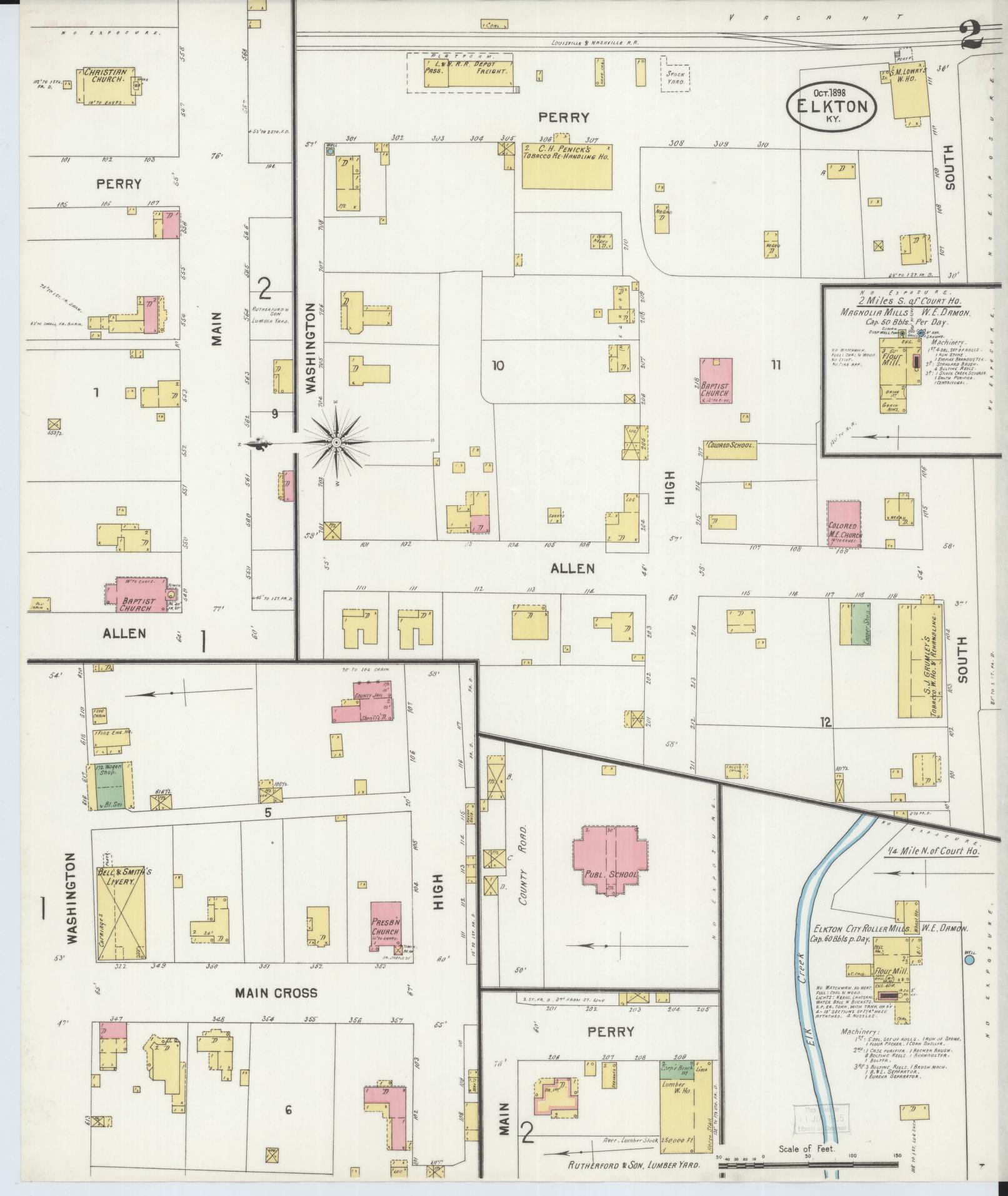 Sanborn Fire Insurance Map from Elkton, Todd County, Kentucky (1898), Sheet #0002 - Historic Sanborn Fire Insurance Map Print, vintage old map wall art, antique decor, genealogy gift, Kentucky Kentucky map