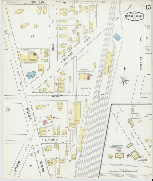Sanborn Fire Insurance Map from Niagara Falls, Niagara County, New York (1892), Sheet #0015 - Historic Sanborn Fire Insurance Map Print, vintage old map wall art, antique decor, genealogy gift, New York New York map