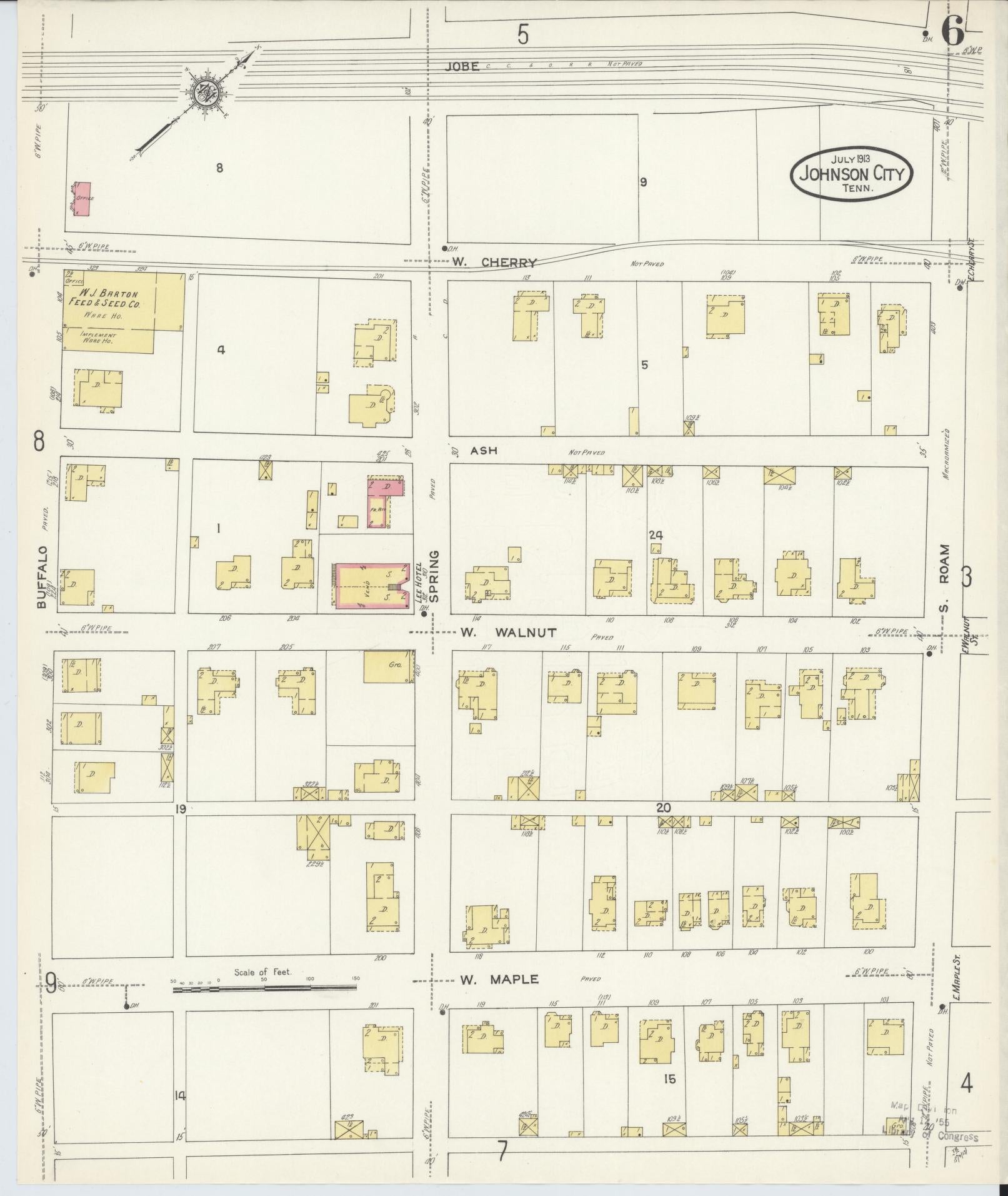 Sanborn Fire Insurance Map from Johnson City, Washington County, Tennessee (1913), Sheet #0006 - Complete Map Set gallery image, historic Sanborn map, vintage wall art, Tennessee Tennessee