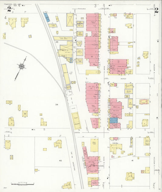 Sanborn Fire Insurance Map from Fountain Inn, Greenville And Laurens County, South Carolina (1934), Sheet #0002 - Historic Sanborn Fire Insurance Map Print, vintage old map wall art, antique decor, genealogy gift, South Carolina South Carolina map