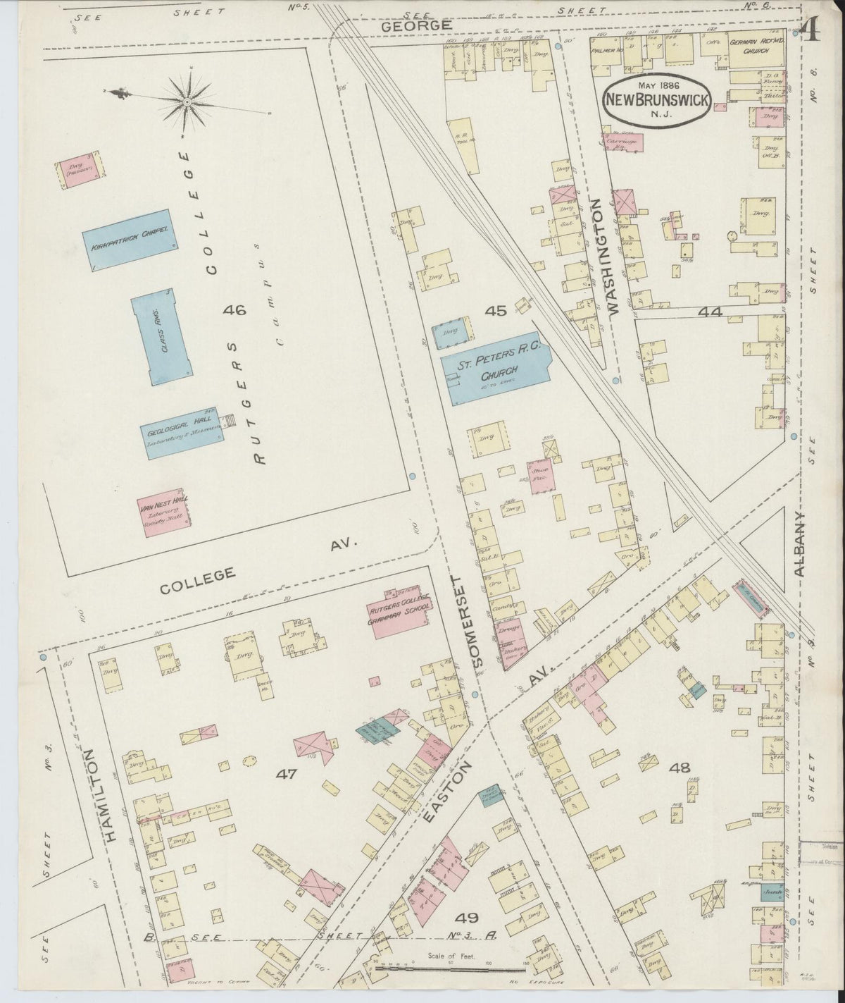 Sanborn Fire Insurance Map from New Brunswick, Middlesex County, New Jersey (1886), Sheet #0004 - Complete Map Set gallery image, historic Sanborn map, vintage wall art, New Jersey New Jersey