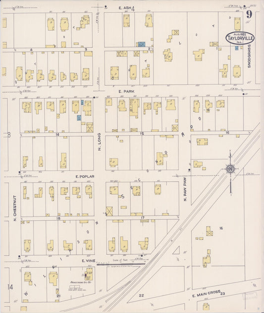 Sanborn Fire Insurance Map from Taylorville, Christian County, Illinois (1922), Sheet #0009 - Historic Sanborn Fire Insurance Map Print, vintage old map wall art, antique decor, genealogy gift, Illinois Illinois map