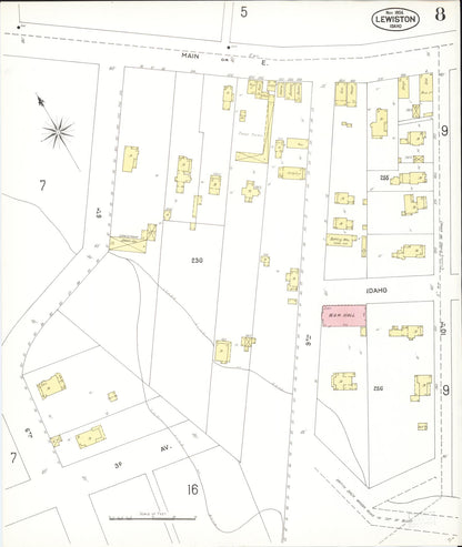 Sanborn Fire Insurance Map from Lewiston, Nez Perce County, Idaho (1904), Sheet #0008 - Complete Map Set gallery image, historic Sanborn map, vintage wall art, Idaho Idaho