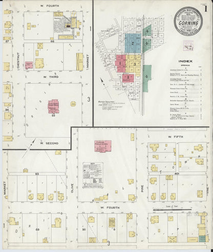 Sanborn Fire Insurance Map from Corning, Clay County, Arkansas (1908), Sheet #0001 - Complete Map Set gallery image, historic Sanborn map, vintage wall art, Arkansas Arkansas