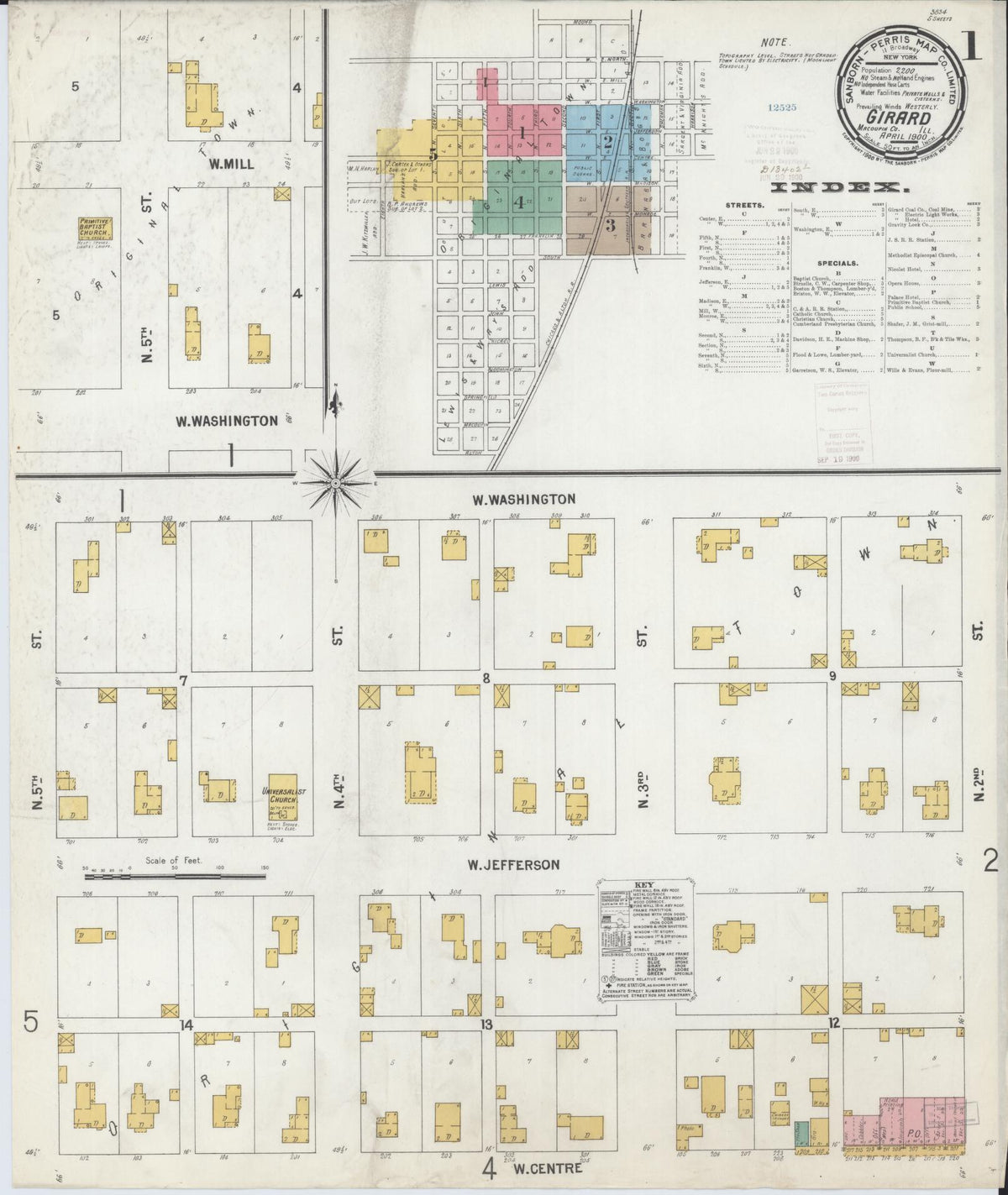Sanborn Fire Insurance Map from Girard, Macoupin County, Illinois (1900), Sheet #0001 - Historic Sanborn Fire Insurance Map Print, vintage old map wall art, antique decor, genealogy gift, Illinois Illinois map