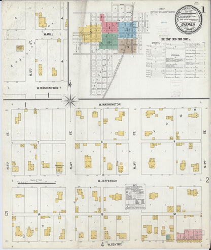 Sanborn Fire Insurance Map from Girard, Macoupin County, Illinois (1900), Sheet #0001 - Historic Sanborn Fire Insurance Map Print, vintage old map wall art, antique decor, genealogy gift, Illinois Illinois map