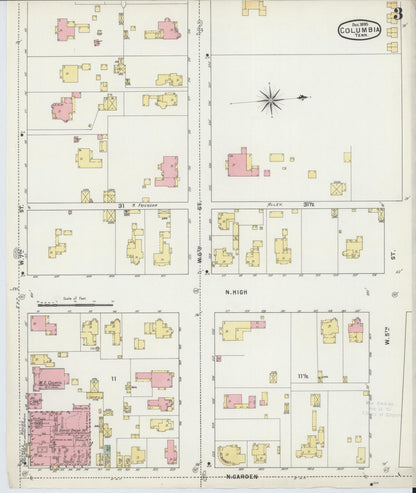 Sanborn Fire Insurance Map from Columbia, Maury County, Tennessee (1895), Sheet #0003 - Complete Map Set gallery image, historic Sanborn map, vintage wall art, Tennessee Tennessee