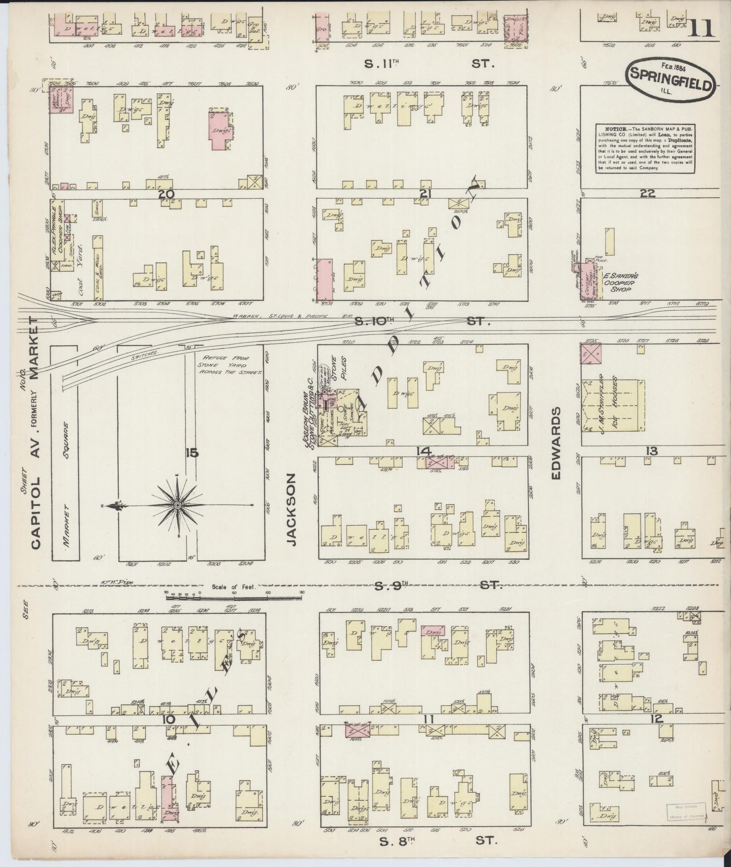 Sanborn Fire Insurance Map from Springfield, Sangamon County, Illinois (1884), Sheet #0011 - Complete Map Set gallery image, historic Sanborn map, vintage wall art, Illinois Illinois