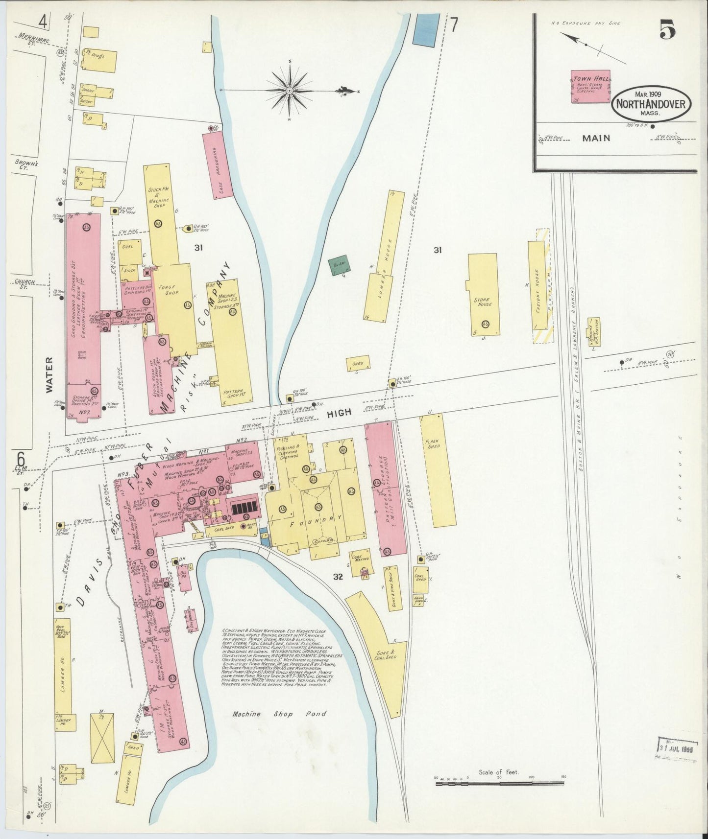 Sanborn Fire Insurance Map from North Andover, Essex County, Massachusetts (1909), Sheet #0005 - Complete Map Set gallery image, historic Sanborn map, vintage wall art, Massachusetts Massachusetts