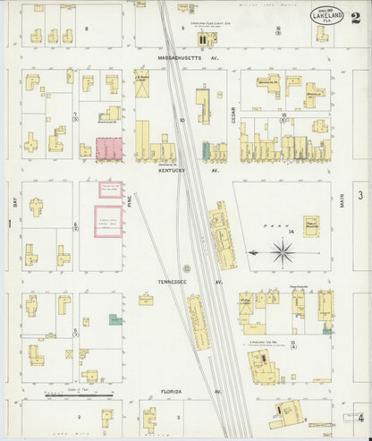 Sanborn Fire Insurance Map from Lakeland, Polk County, Florida (1903), Sheet #0002 - Historic Sanborn Fire Insurance Map Print, vintage old map wall art, antique decor, genealogy gift, Florida Florida map