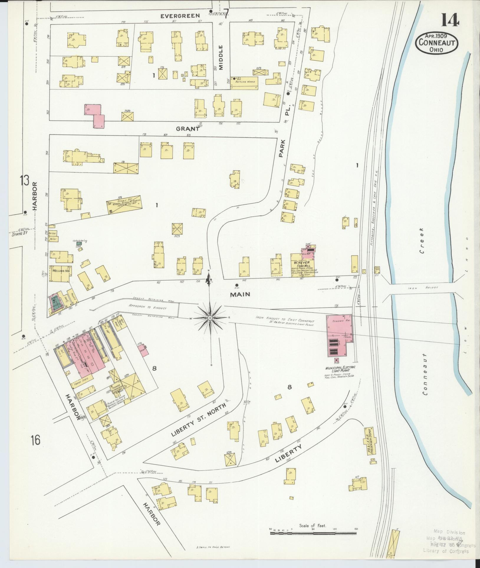 Sanborn Fire Insurance Map from Conneaut, Ashtabula County, Ohio (1909), Sheet #0014 - Historic Sanborn Fire Insurance Map Print, vintage old map wall art, antique decor, genealogy gift, Ohio Ohio map