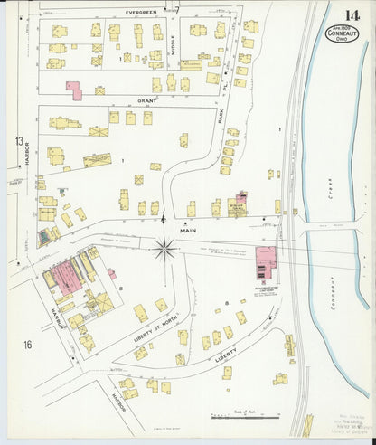 Sanborn Fire Insurance Map from Conneaut, Ashtabula County, Ohio (1909), Sheet #0014 - Historic Sanborn Fire Insurance Map Print, vintage old map wall art, antique decor, genealogy gift, Ohio Ohio map