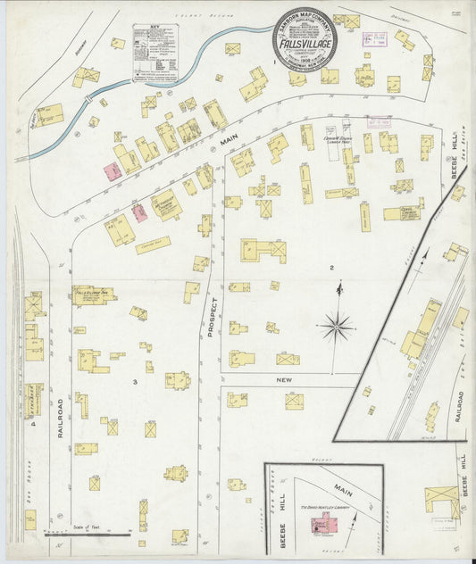 Sanborn Fire Insurance Map from Falls Village, Litchfield County, Connecticut (1909), Sheet #0001 - Historic Sanborn Fire Insurance Map Print, vintage old map wall art, antique decor, genealogy gift, Connecticut Connecticut map