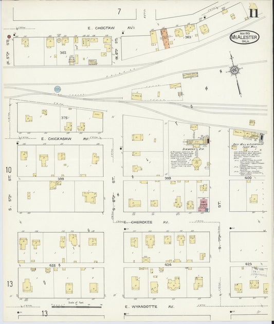 Sanborn Fire Insurance Map from McAlester, Pittsburg County, Oklahoma (1913), Sheet #0011 - Historic Sanborn Fire Insurance Map Print, vintage old map wall art, antique decor, genealogy gift, Oklahoma Oklahoma map