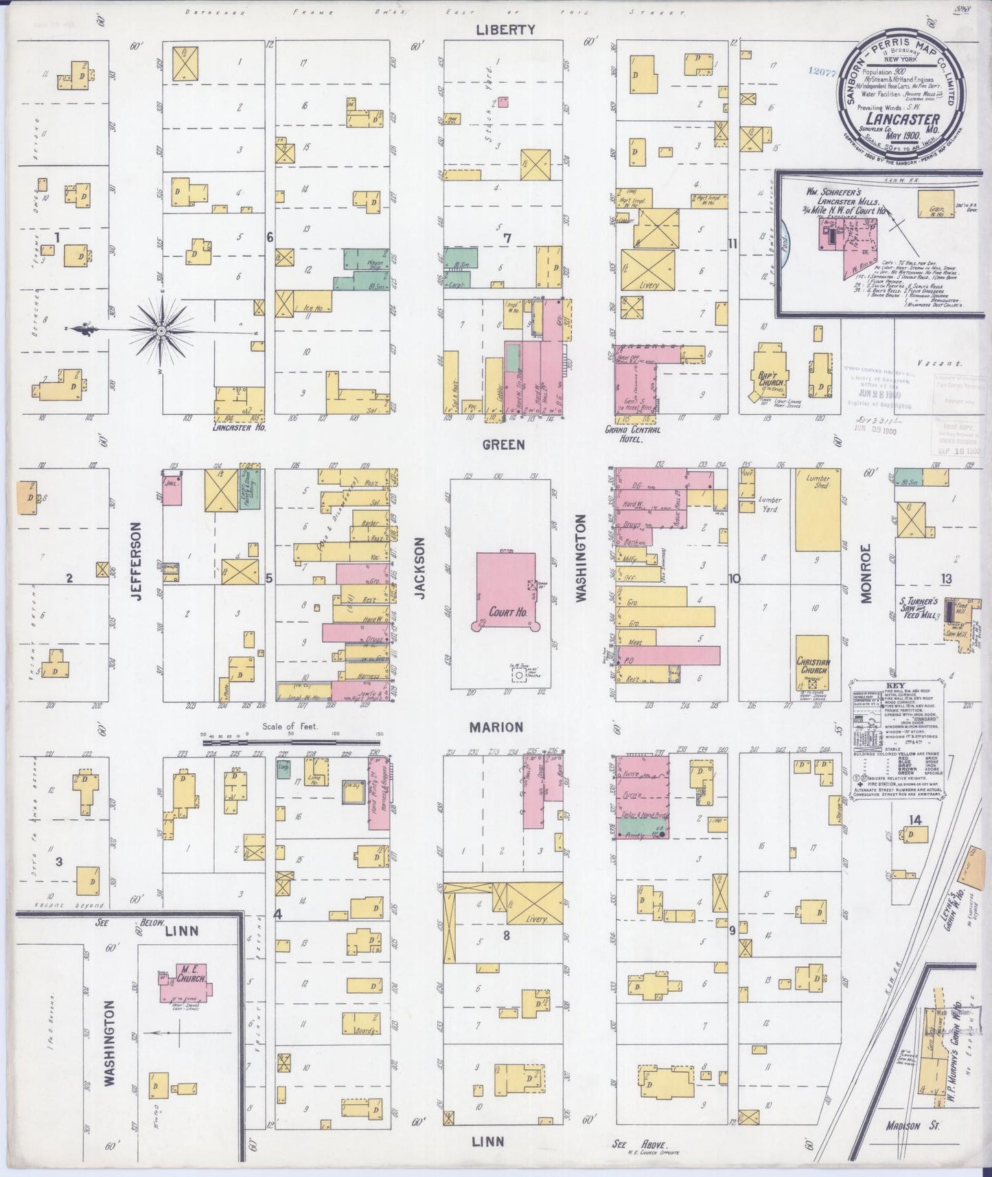 Sanborn Fire Insurance Map from Lancaster, Schuyler County, Missouri (1900), Sheet #0001 - Historic Sanborn Fire Insurance Map Print, vintage old map wall art, antique decor, genealogy gift, Missouri Missouri map