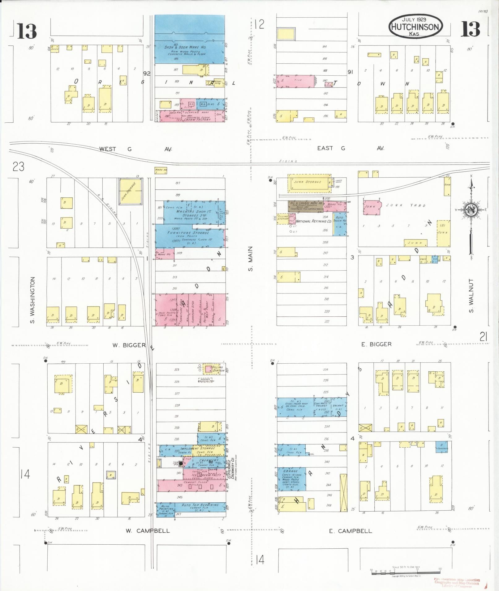 Sanborn Fire Insurance Map from Hutchinson, Reno County, Kansas (1929), Sheet #0014 - Historic Sanborn Fire Insurance Map Print, vintage old map wall art, antique decor, genealogy gift, Kansas Kansas map
