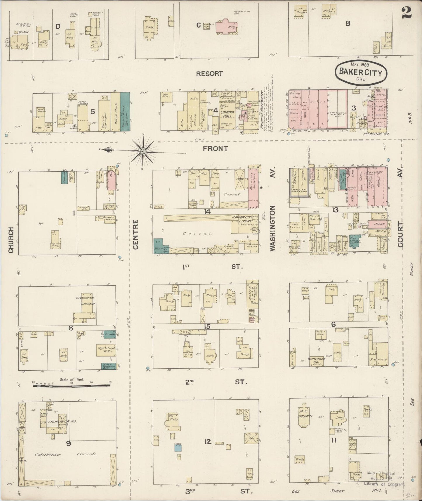 Sanborn Fire Insurance Map from Baker, Baker County, Oregon (1889), Sheet #0002 - Complete Map Set gallery image, historic Sanborn map, vintage wall art, Oregon Oregon