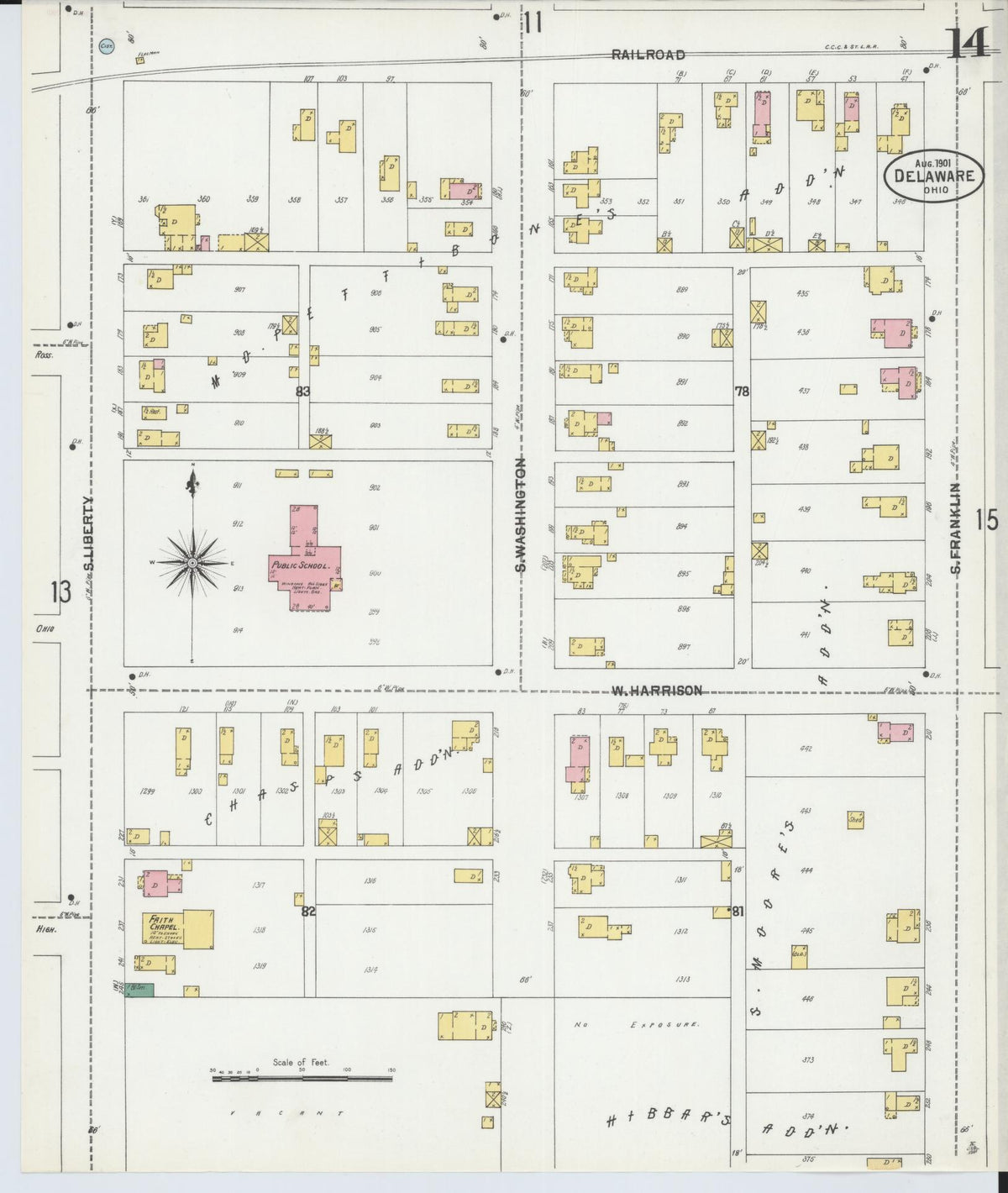 Sanborn Fire Insurance Map from Delaware, Delaware County, Ohio (1901), Sheet #0014 - Complete Map Set gallery image, historic Sanborn map, vintage wall art, Sanborn Fire Insurance Map from Delaware Delaware