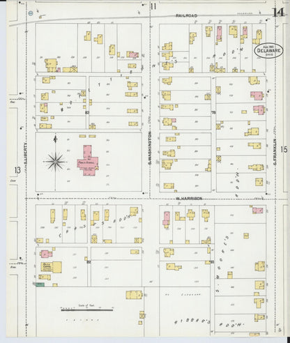 Sanborn Fire Insurance Map from Delaware, Delaware County, Ohio (1901), Sheet #0014 - Complete Map Set gallery image, historic Sanborn map, vintage wall art, Sanborn Fire Insurance Map from Delaware Delaware