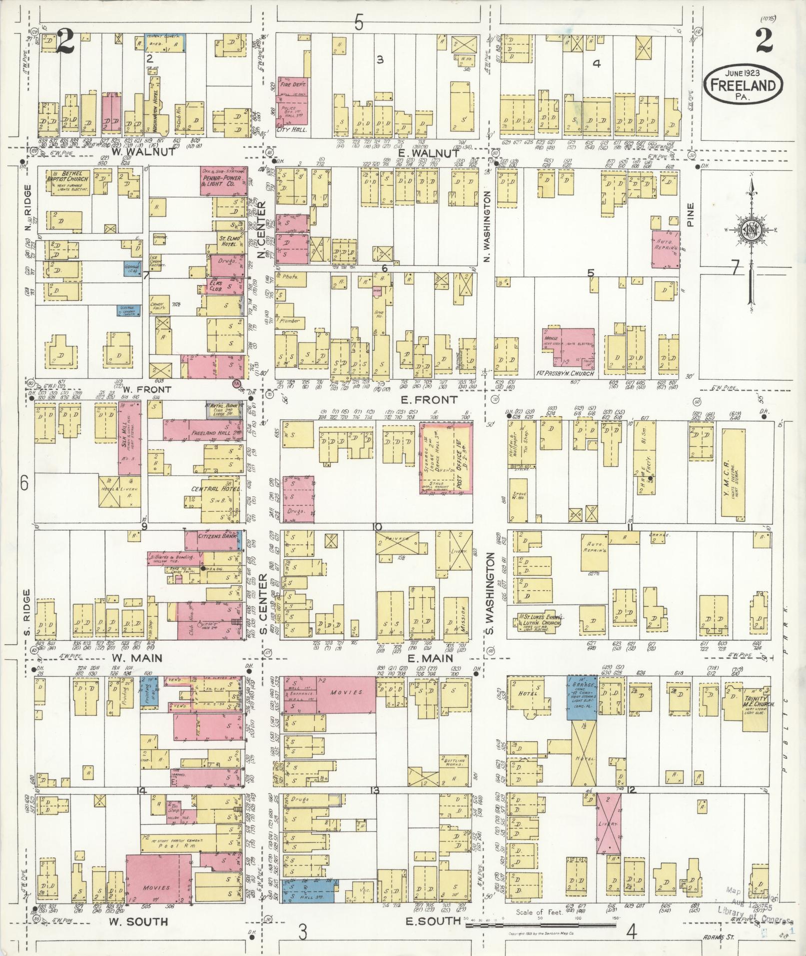 Sanborn Fire Insurance Map from Freeland, Luzerne County, Pennsylvania (1923), Sheet #0002 - Historic Sanborn Fire Insurance Map Print, vintage old map wall art, antique decor, genealogy gift, Pennsylvania Pennsylvania map