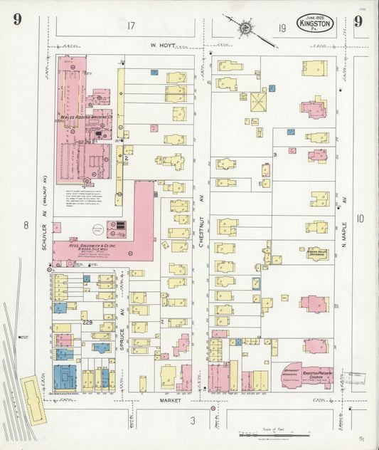 Sanborn Fire Insurance Map from Kingston, Luzerne County, Pennsylvania (1925), Sheet #0009 - Historic Sanborn Fire Insurance Map Print, vintage old map wall art, antique decor, genealogy gift, Pennsylvania Pennsylvania map