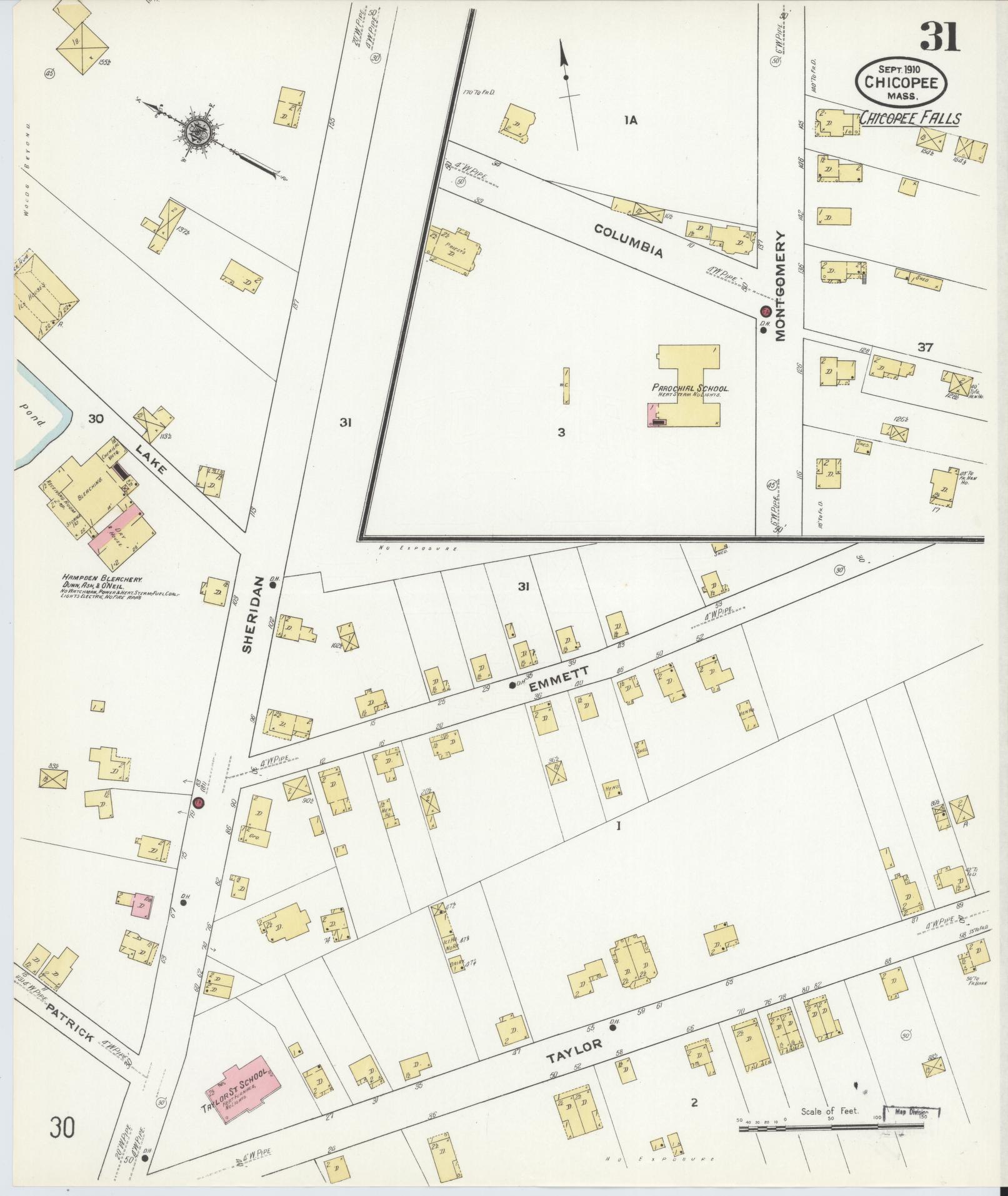 Sanborn Fire Insurance Map from Chicopee, Hampden County, Massachusetts (1910), Sheet #0031 - Complete Map Set gallery image, historic Sanborn map, vintage wall art, Massachusetts Massachusetts