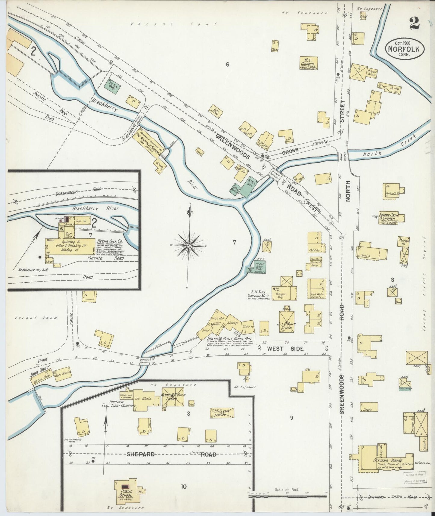 Sanborn Fire Insurance Map from Norfolk, Litchfield County, Connecticut (1900), Sheet #0002 - Complete Map Set gallery image, historic Sanborn map, vintage wall art, Connecticut Connecticut