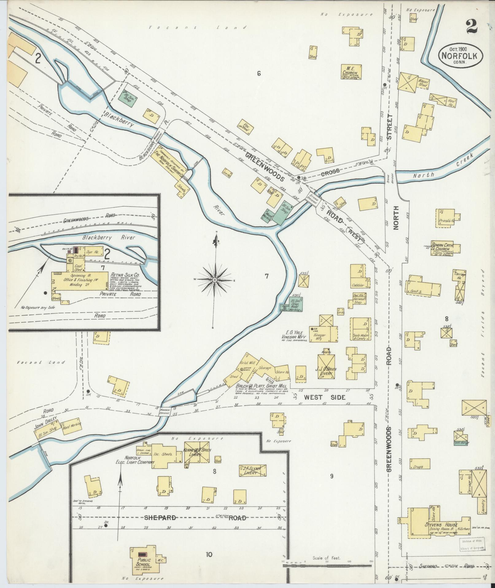 Sanborn Fire Insurance Map from Norfolk, Litchfield County, Connecticut (1900), Sheet #0002 - Complete Map Set gallery image, historic Sanborn map, vintage wall art, Connecticut Connecticut