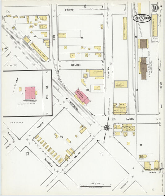 Sanborn Fire Insurance Map from Corpus Christi, Nueces County, Texas (1919), Sheet #0010 - Historic Sanborn Fire Insurance Map Print, vintage old map wall art, antique decor, genealogy gift, Texas Texas map