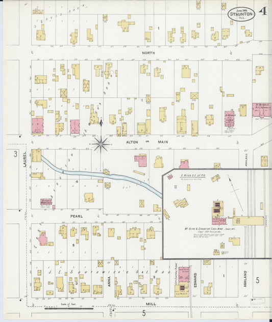 Sanborn Fire Insurance Map from Staunton, Macoupin County, Illinois (1906), Sheet #0004 - Historic Sanborn Fire Insurance Map Print, vintage old map wall art, antique decor, genealogy gift, Illinois Illinois map