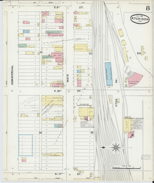 Sanborn Fire Insurance Map from Atchison, Atchison County, Kansas (1891), Sheet #0008 - Historic Sanborn Fire Insurance Map Print, vintage old map wall art, antique decor, genealogy gift, Kansas Kansas map