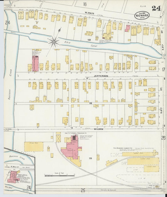 Sanborn Fire Insurance Map from Newark, Licking County, Ohio (1905), Sheet #0024 - Historic Sanborn Fire Insurance Map Print, vintage old map wall art, antique decor, genealogy gift, Ohio Ohio map