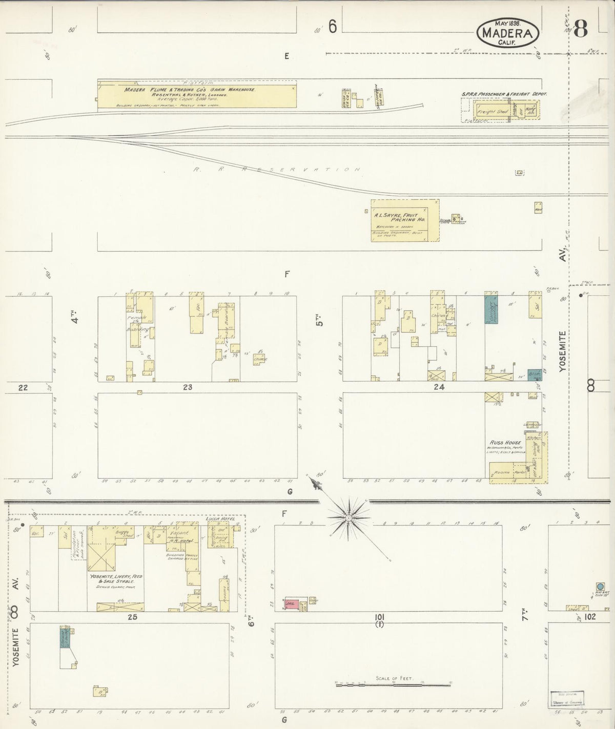 Sanborn Fire Insurance Map from Madera, Madera County, California (1898), Sheet #0008 - Complete Map Set gallery image, historic Sanborn map, vintage wall art, California California