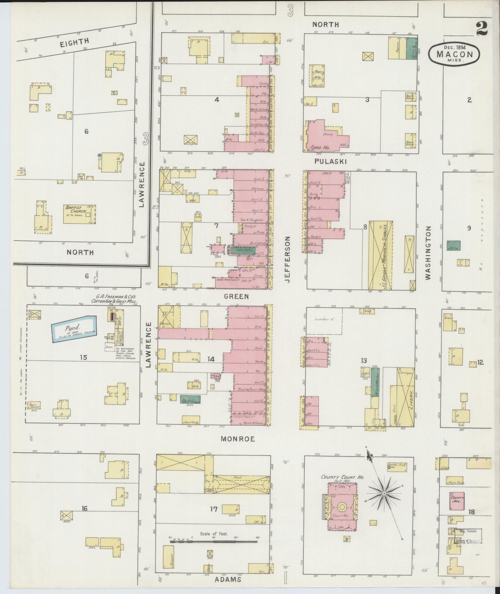Sanborn Fire Insurance Map from Macon, Noxubee County, Mississippi (1894), Sheet #0002 - Historic Sanborn Fire Insurance Map Print, vintage old map wall art, antique decor, genealogy gift, Mississippi Mississippi map