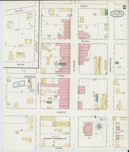Sanborn Fire Insurance Map from Macon, Noxubee County, Mississippi (1894), Sheet #0002 - Historic Sanborn Fire Insurance Map Print, vintage old map wall art, antique decor, genealogy gift, Mississippi Mississippi map
