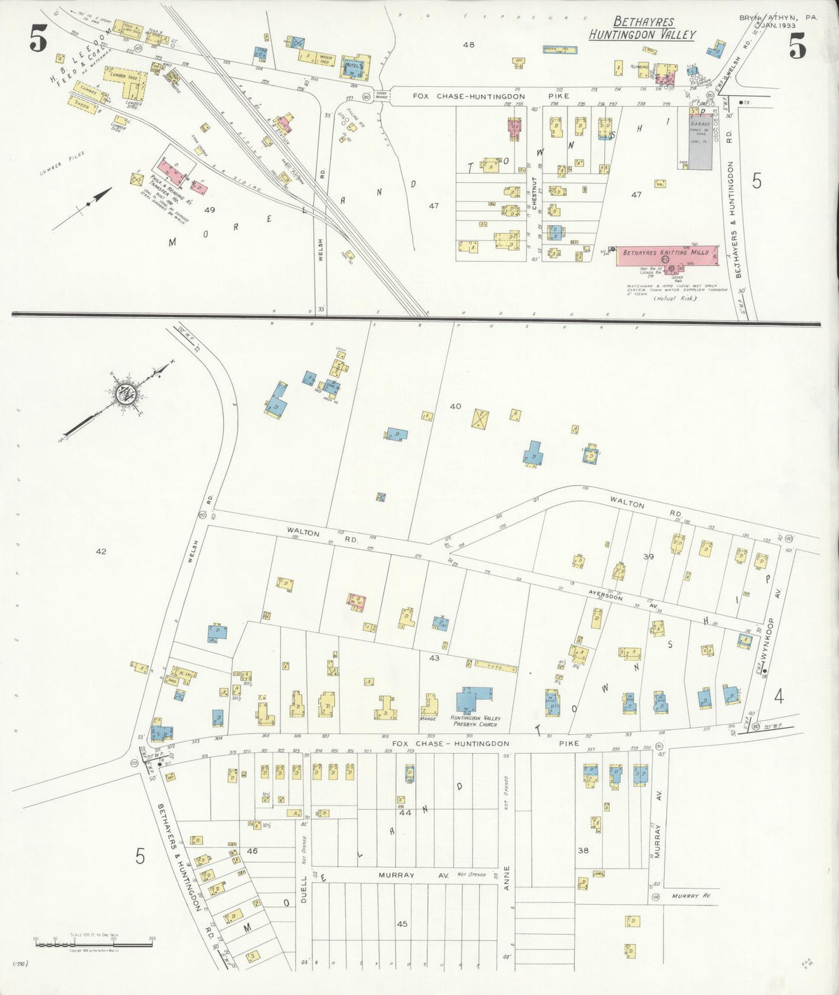 Sanborn Fire Insurance Map from Bryn Athyn, Montgomery County, Pennsylvania (1933), Sheet #0005 - Complete Map Set gallery image, historic Sanborn map, vintage wall art, Pennsylvania Pennsylvania