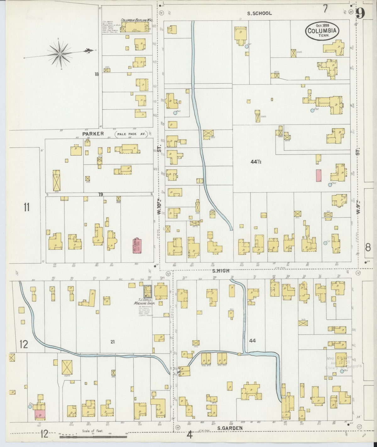 Sanborn Fire Insurance Map from Columbia, Maury County, Tennessee (1899), Sheet #0009 - Complete Map Set gallery image, historic Sanborn map, vintage wall art, Tennessee Tennessee