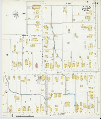 Sanborn Fire Insurance Map from Columbia, Maury County, Tennessee (1899), Sheet #0009 - Complete Map Set gallery image, historic Sanborn map, vintage wall art, Tennessee Tennessee