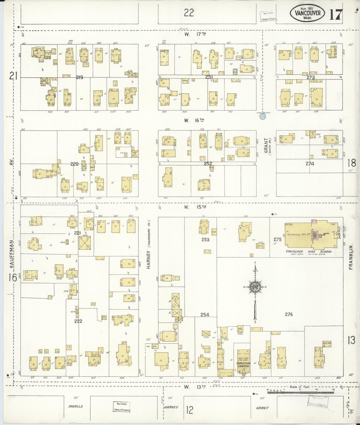 Sanborn Fire Insurance Map from Vancouver, Clark County, Washington (1911), Sheet #0017 - Complete Map Set gallery image, historic Sanborn map, vintage wall art, Washington Washington
