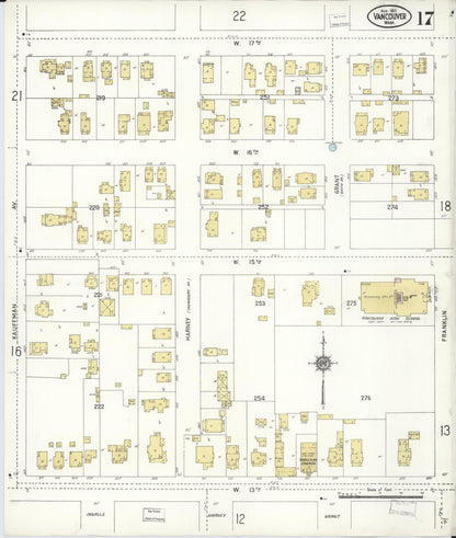 Sanborn Fire Insurance Map from Vancouver, Clark County, Washington (1911), Sheet #0017 - Complete Map Set gallery image, historic Sanborn map, vintage wall art, Washington Washington