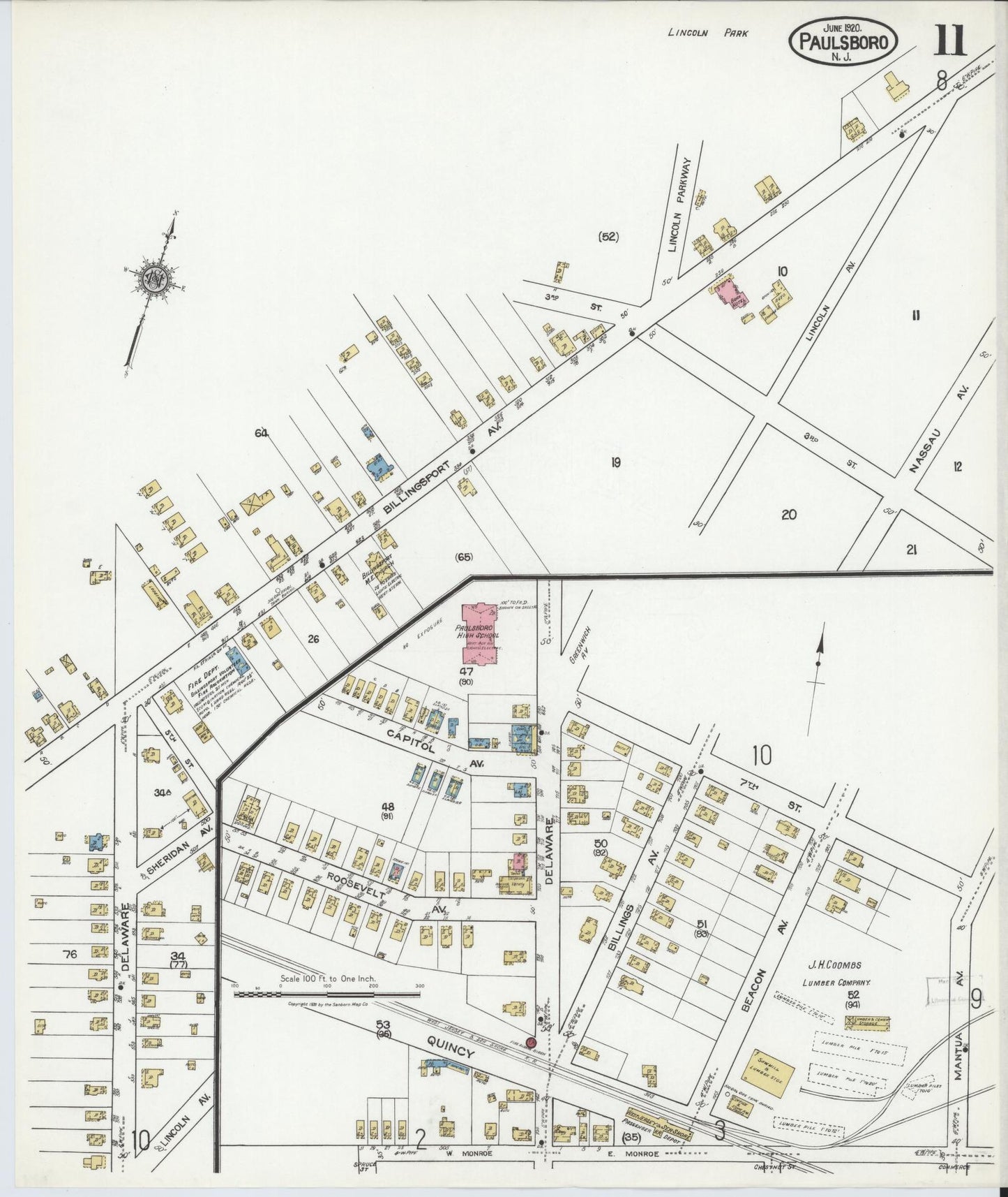 Sanborn Fire Insurance Map from Paulsboro, Gloucester County, New Jersey (1920), Sheet #0011 - Historic Sanborn Fire Insurance Map Print, vintage old map wall art, antique decor, genealogy gift, New Jersey New Jersey map