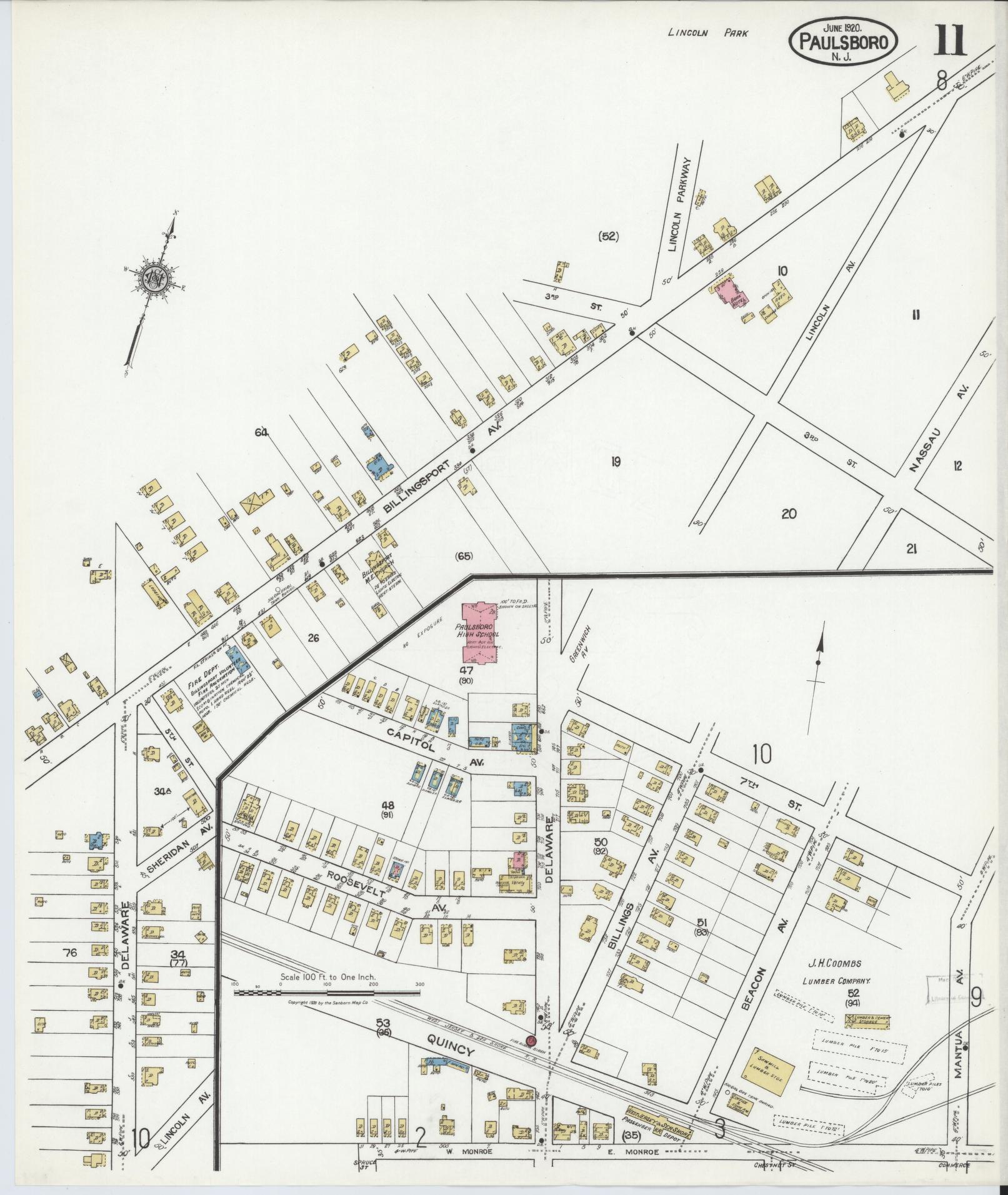 Sanborn Fire Insurance Map from Paulsboro, Gloucester County, New Jersey (1920), Sheet #0011 - Historic Sanborn Fire Insurance Map Print, vintage old map wall art, antique decor, genealogy gift, New Jersey New Jersey map