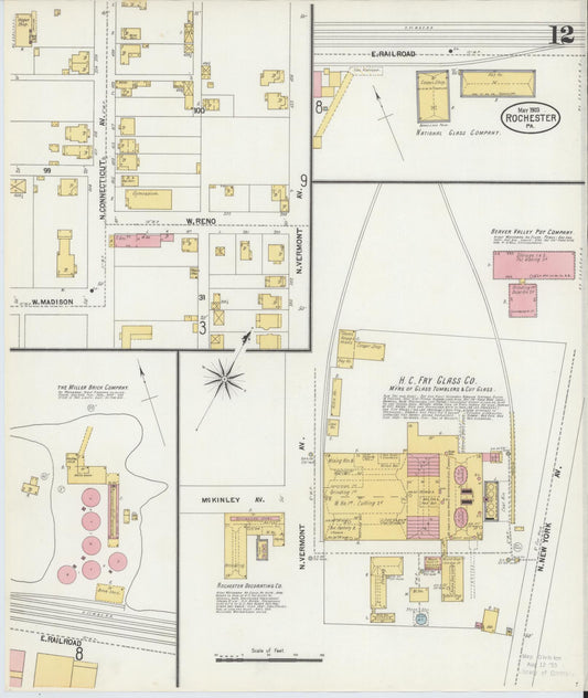 Sanborn Fire Insurance Map from Rochester, Beaver County, Pennsylvania (1903), Sheet #0012 - Historic Sanborn Fire Insurance Map Print, vintage old map wall art, antique decor, genealogy gift, Pennsylvania Pennsylvania map
