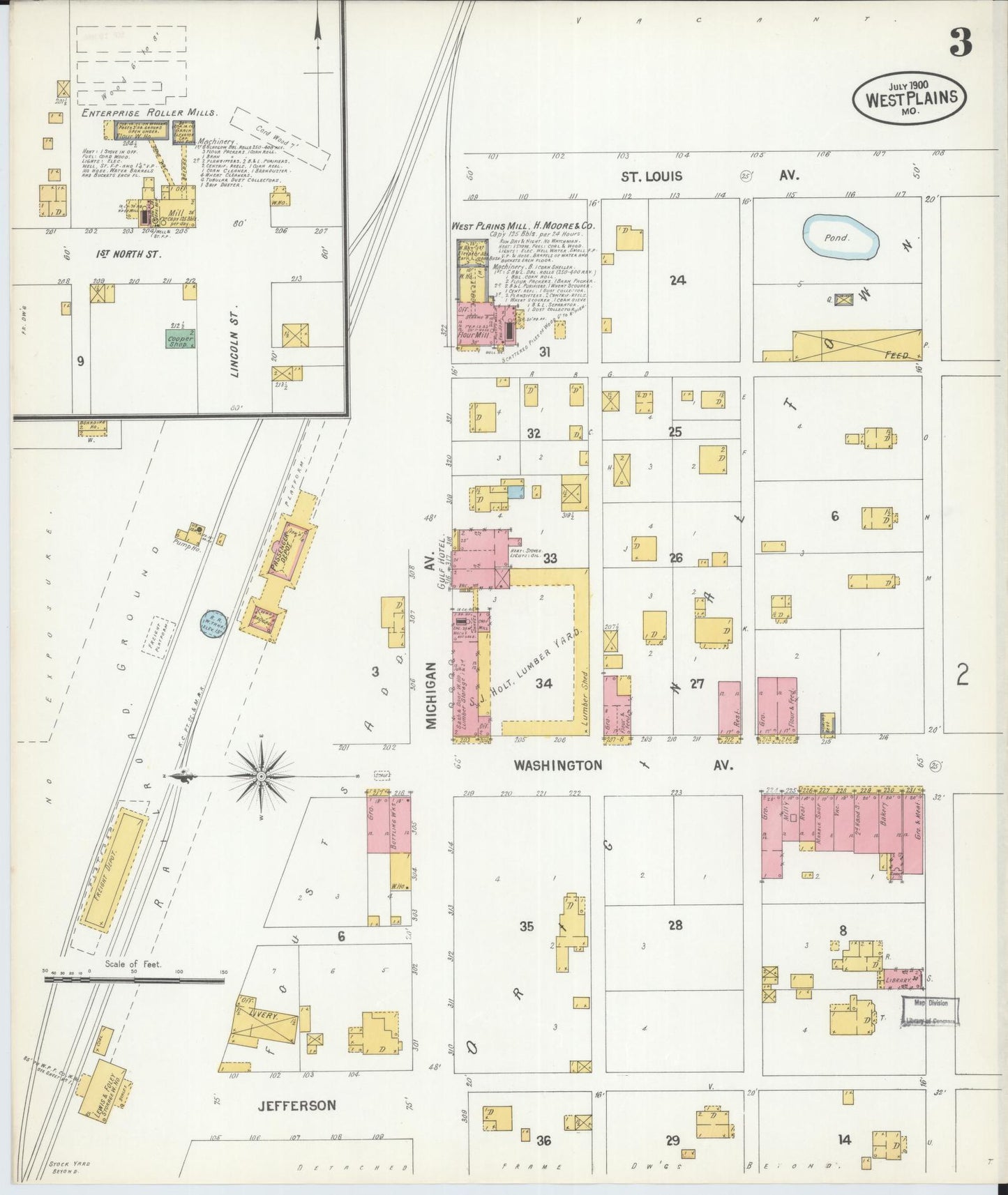 Sanborn Fire Insurance Map from West Plains, Howell County, Missouri (1900), Sheet #0003 - Complete Map Set gallery image, historic Sanborn map, vintage wall art, Missouri Missouri